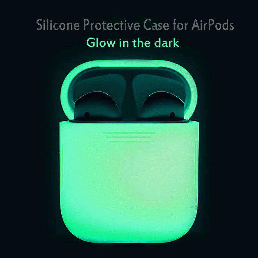 Luminous solid colour silicone flip cover case for Apple AirPods wireless earphones.