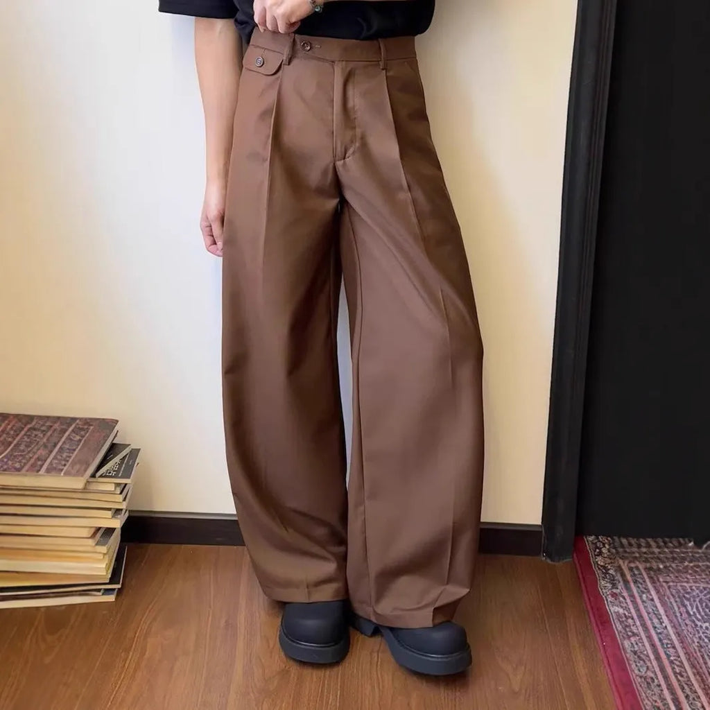 Men's straight leg loose wide-leg suit trousers in brown and black colours