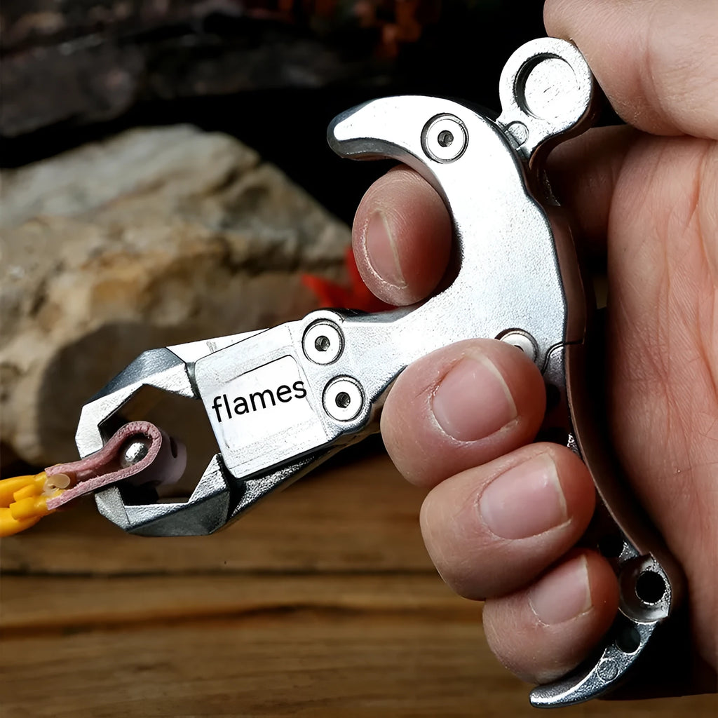 Zinc alloy two-axis harpoon clip release aid with stainless steel spring for flame dispensing