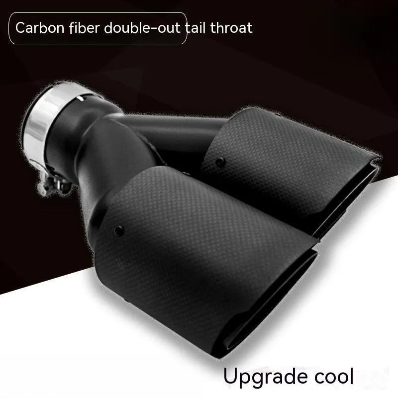 Black carbon fibre car exhaust pipe with double outlet silencer and 250mm tail nozzle