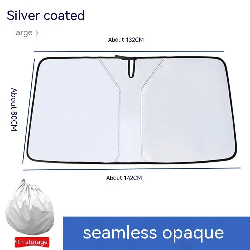 Car sun shade with double ring design in titanium silver colour for windscreen heat protection