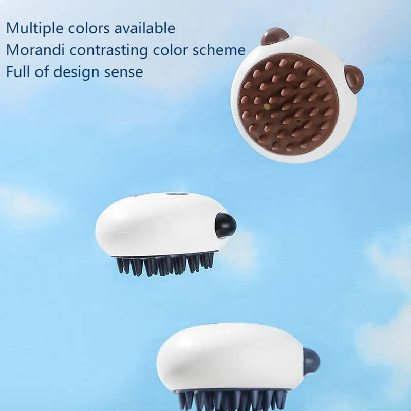 Panda-shaped silicone pet bath brush with soft bristles for cleaning dogs and cats.