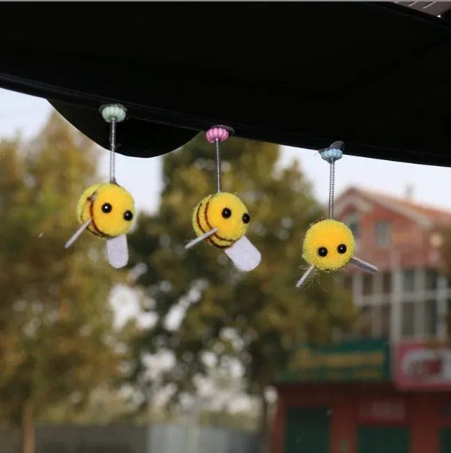 Swing Spring Bee car dashboard decoration showing 3cm cartoon bee with fur ball material
