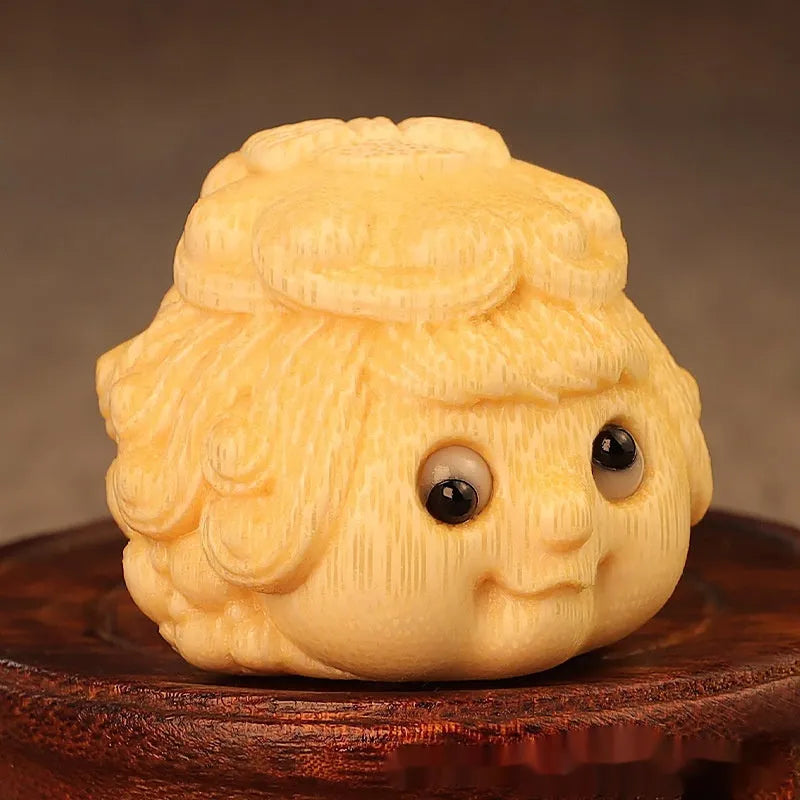 5cm solid bamboo carving golden toad princess ornament for home decoration