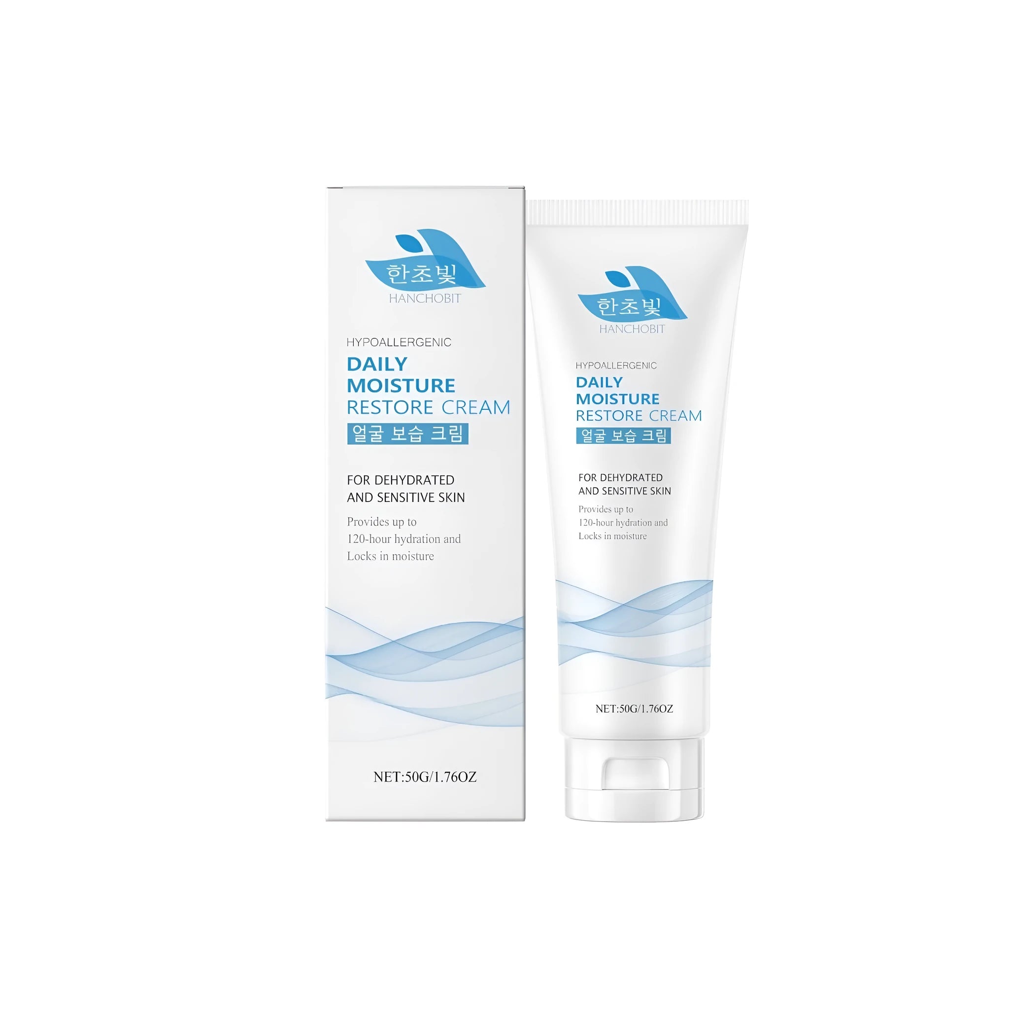 50g facial moisturising cream container with hyaluronic acid and ceramide formula