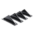 Black ABS plastic triangle car rear spoiler measuring 15cm wide, shown with adhesive and screws.