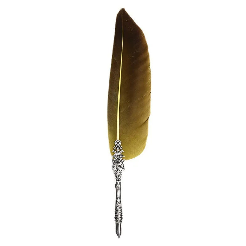 European retro feather dip pen with zinc alloy body in multiple colour options