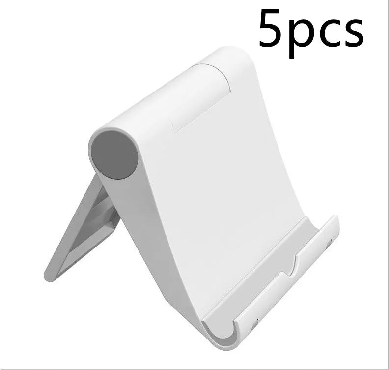 Black PE folding tablet stand holding a mobile phone at an adjustable angle