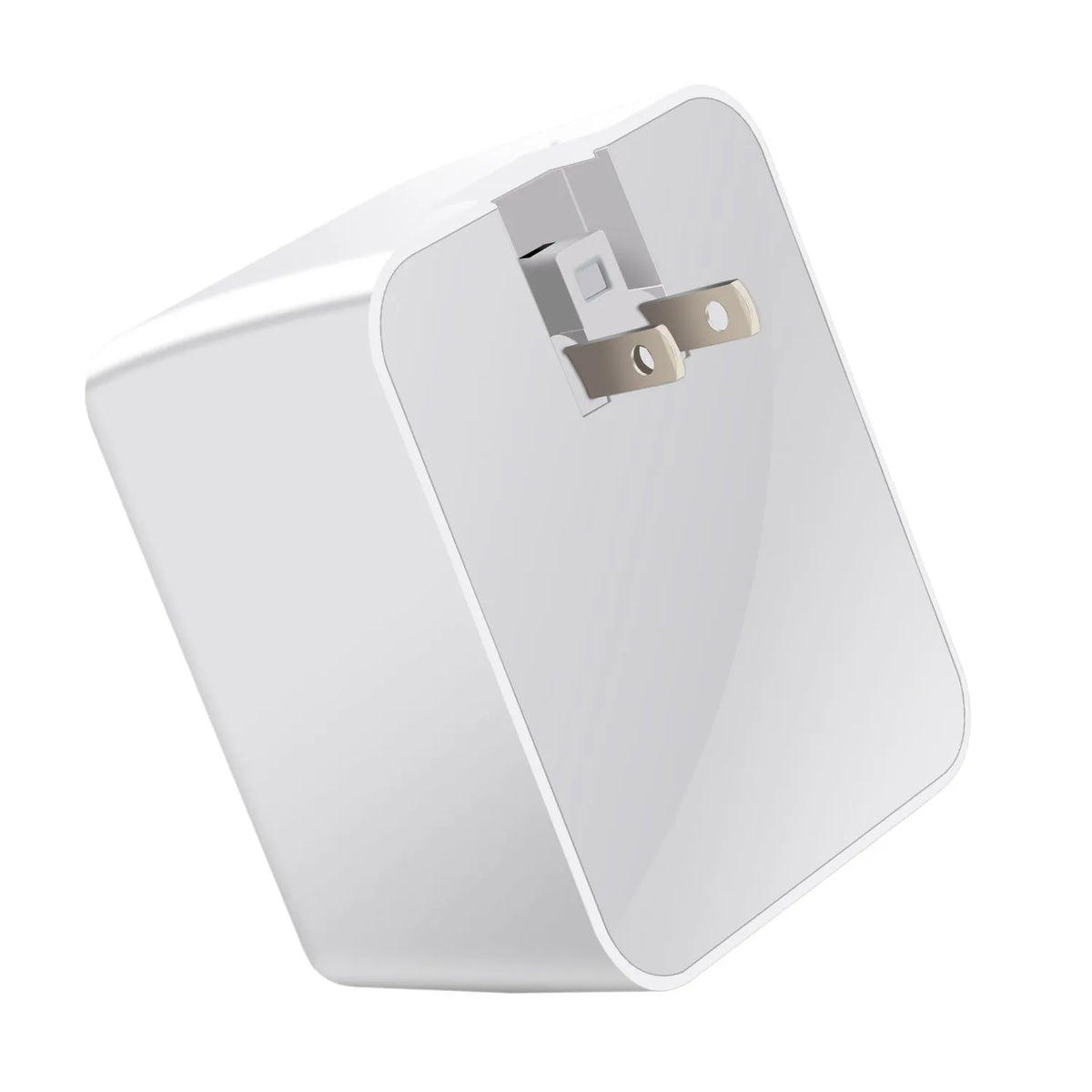 White 4-port QC3.0 and Type-C fast travel charger with optional international plugs on a table.