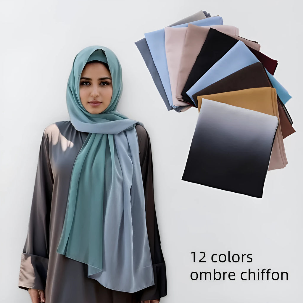 Long chiffon scarf draped showing lightweight fabric texture and length with ethnic pu long design