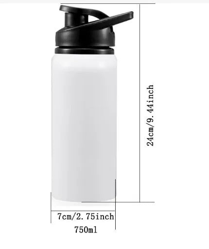 White aluminium sports water bottle for cycling and outdoor activities.