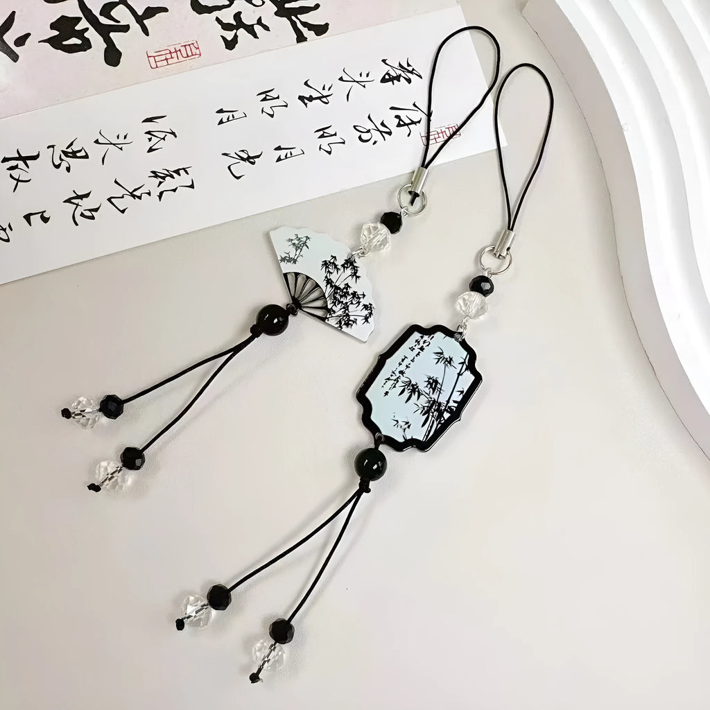 Guofeng Chinese style floral pattern pendant keychain with beads construction