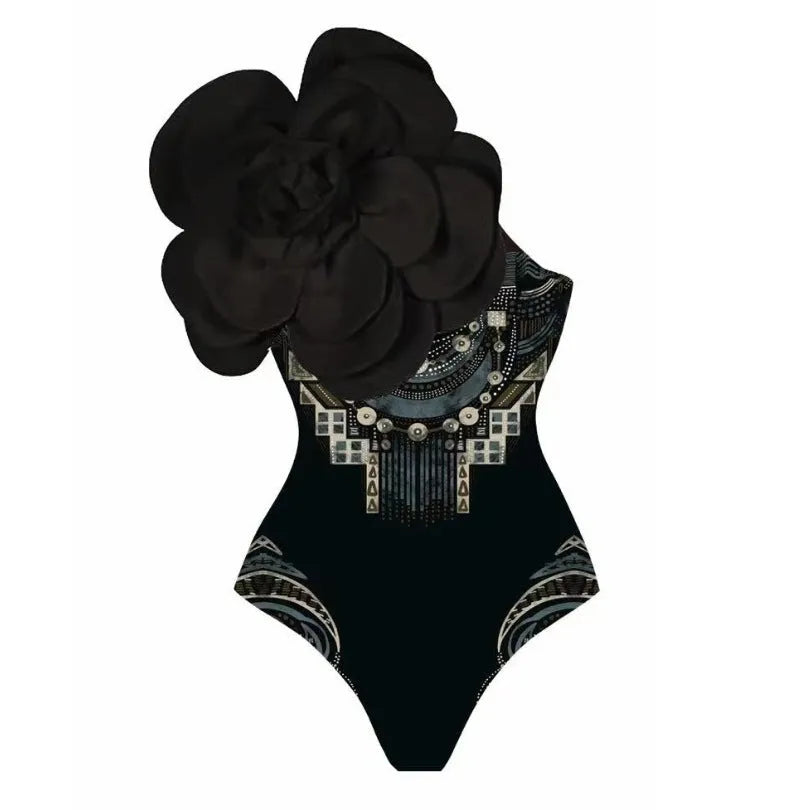 Women's floral one-piece swimsuit with wrap skirt in polyester fabric