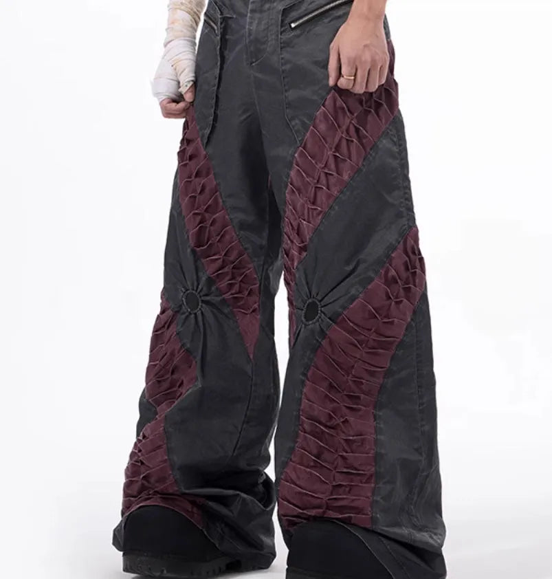 Gray retro three-dimensional keel casual rayon sports pants on a hanger