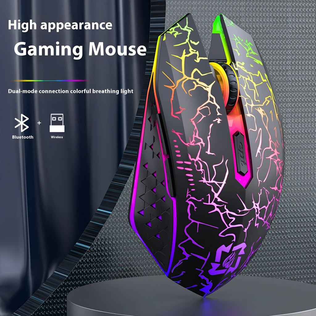Black and white dual-mode Bluetooth gaming mouse with silent click and rechargeable battery