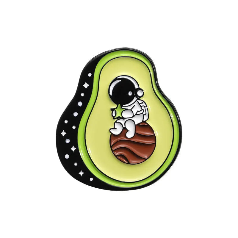 Colourful cartoon fruit and letter shaped zinc alloy decorative brooch.