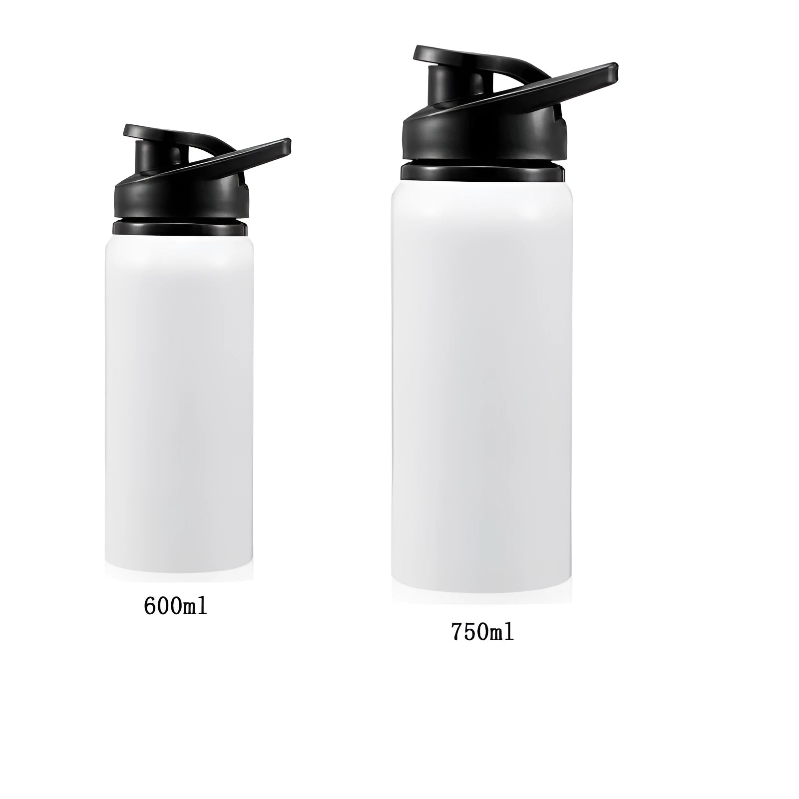 White aluminium sports water bottle for cycling and outdoor activities.