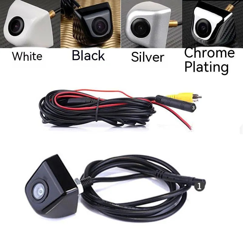 Black metal housing car rearview camera with integrated cable for vehicle installation