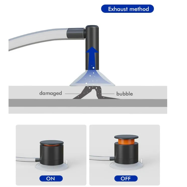 Plastic car windshield crack repair tool and glass corrector for DIY emergency fixes.