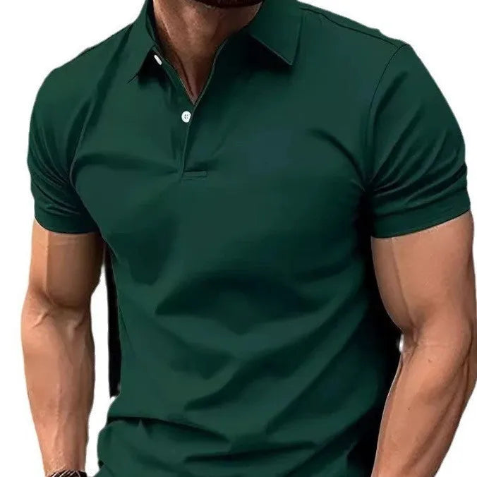 Men's slim fit short sleeve button shirt in a solid colour, showing front button closure.