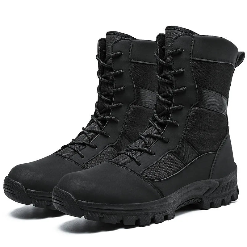 Men's black and camouflage high-top Martin boots with mesh upper and totem design in sizes 39-46