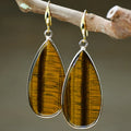 Vintage stone drop earrings with water droplet texture in tigereye, amethyst, or pink crystal colours