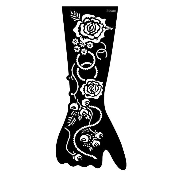 Set of geometric hollow template tattoo stickers showing 3D paper carving detail on sample designs.