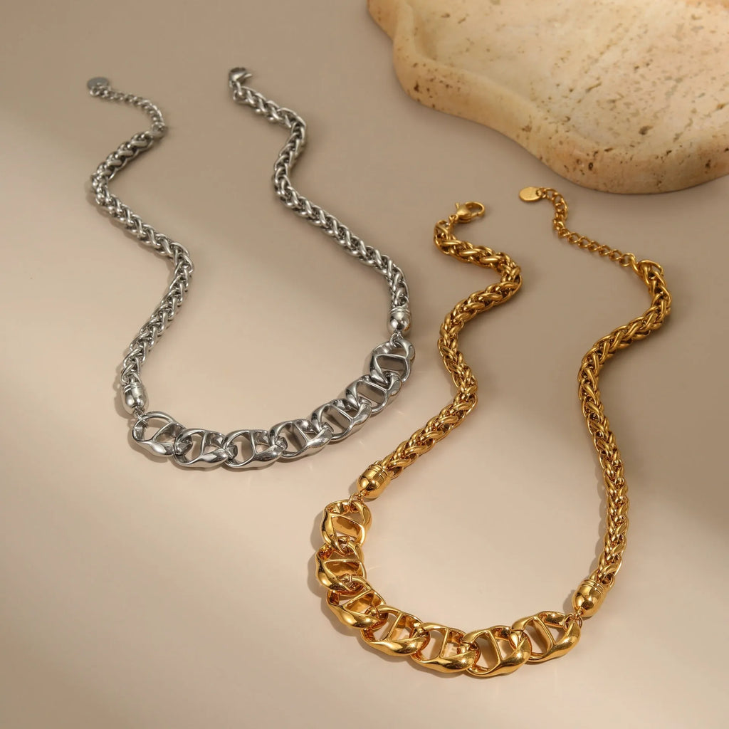 Gold plated stainless steel necklace with geometric pendant on regular chain for women