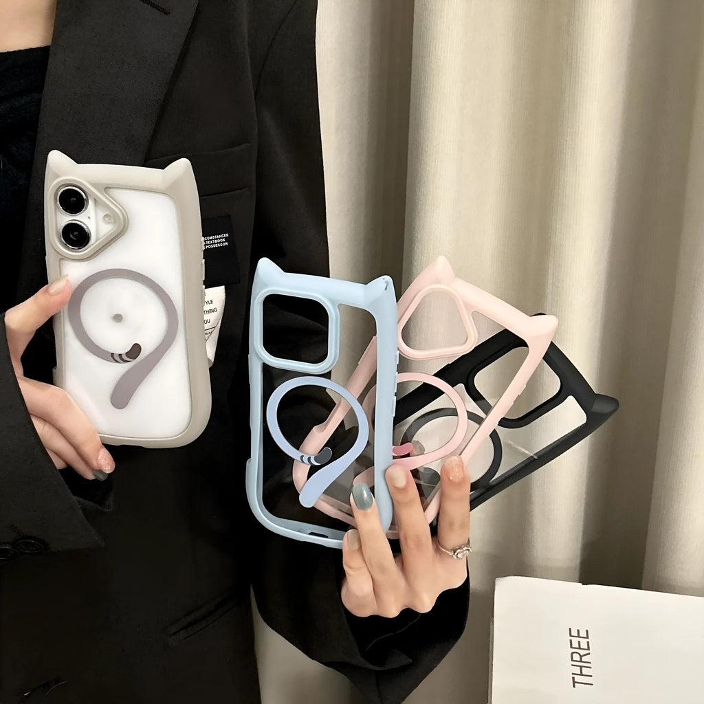 Transparent acrylic TPU iPhone 17 phone case showing magnetic suction compatibility and clear design