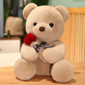 Rose print teddy bear plush doll in beige, brown, or grey, shown in various sizes.