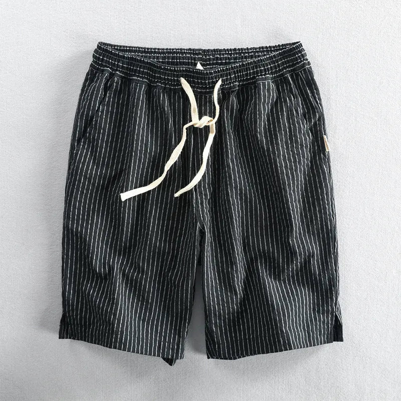 Men's striped cotton casual shorts with elastic waistband in multiple colour options