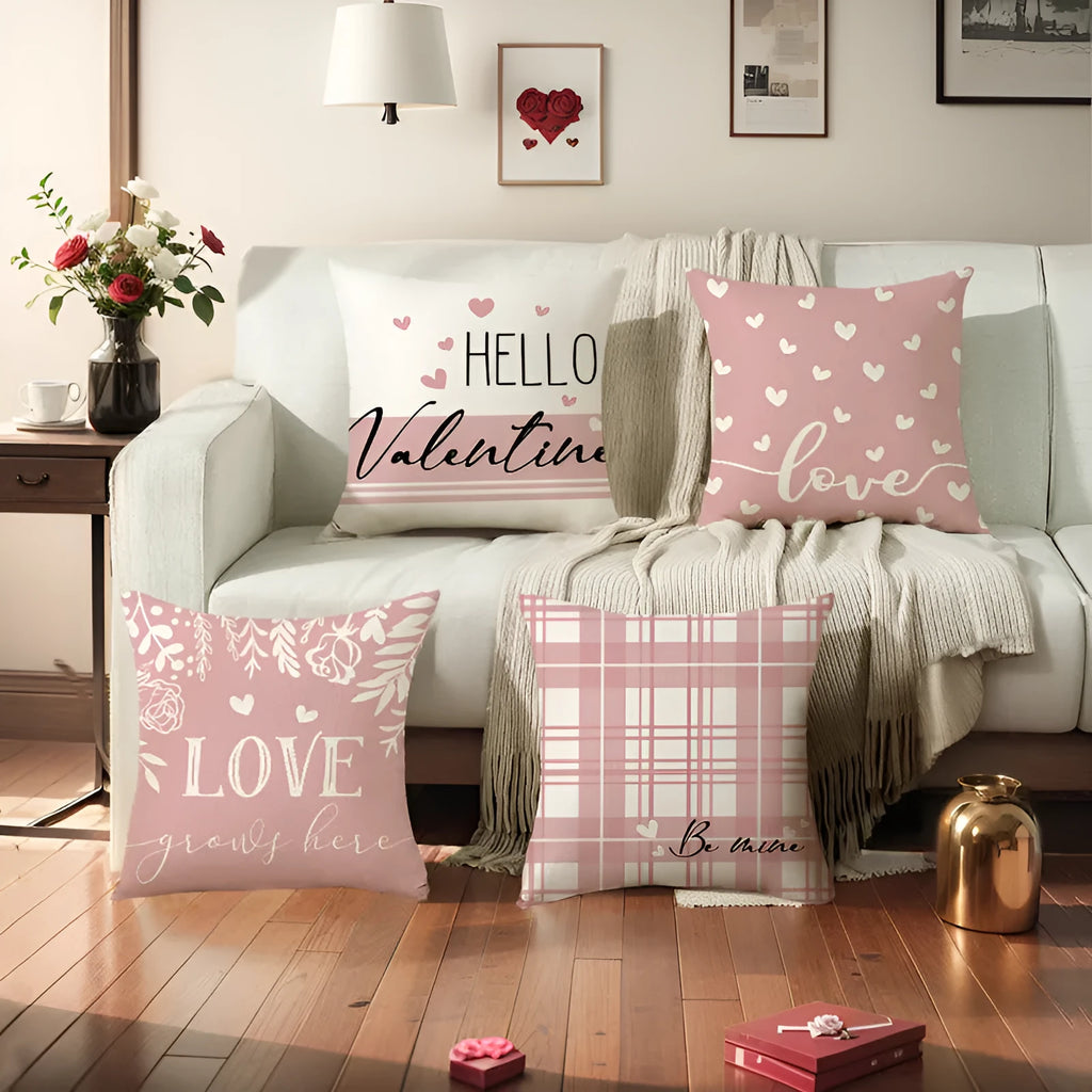 Square plaid and heart pattern Valentine's Day pillow cover in 45cm size.
