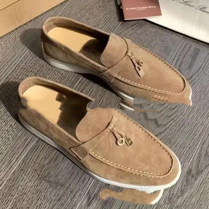 Gommino style slip-on casual loafers with round toe and rubber sole in assorted colours