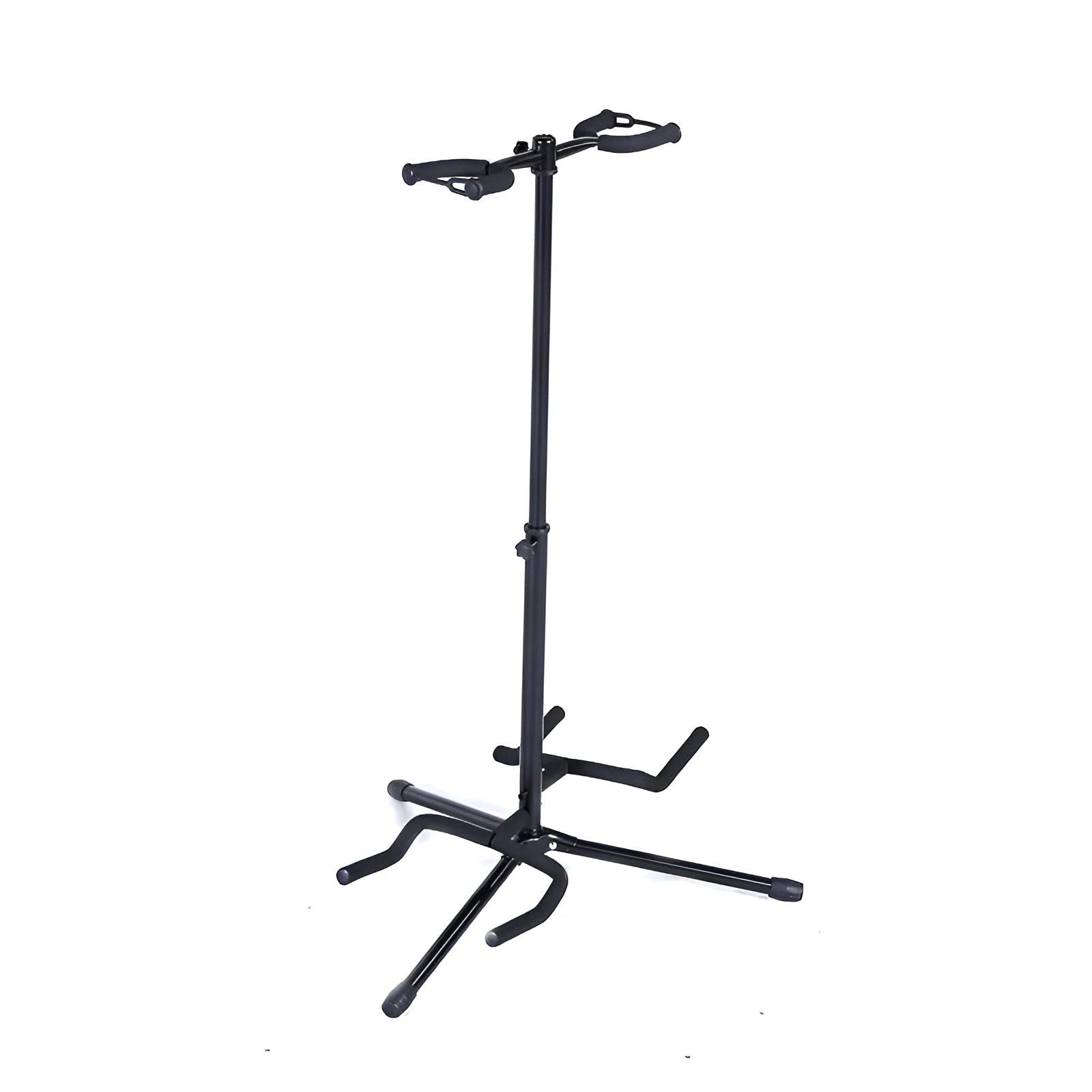 Black iron vertical double-headed adjustable guitar stand for acoustic and electric instruments