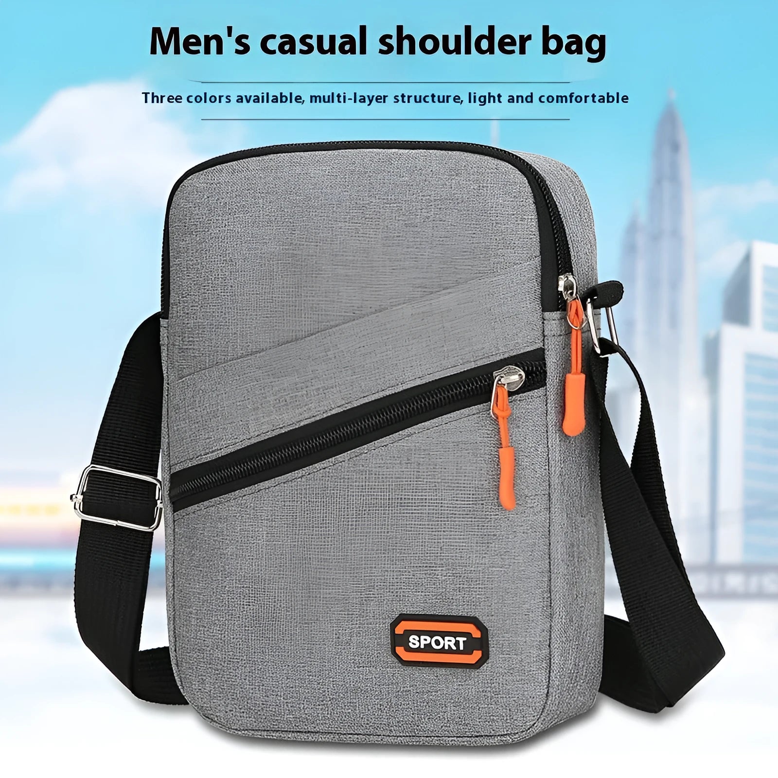 Simple all-match crossbody shoulder commuter bag in solid color Oxford cloth with contrast details