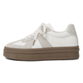 Retro round toe board shoes with cross shoulder straps and lace-up closure in beige and silver colours