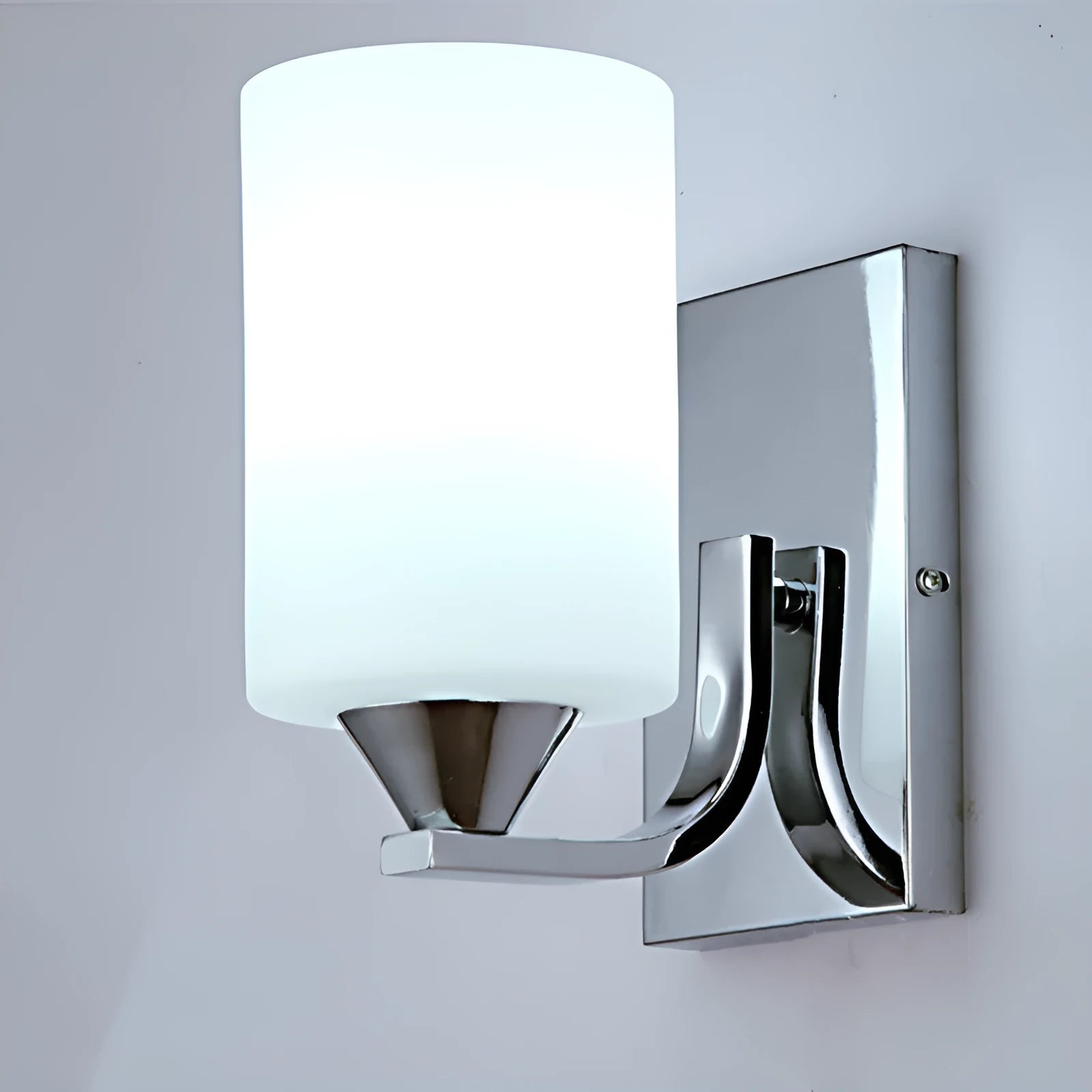 Chrome-finished minimalist glass wall lamp with adjustable dual heads for bedside lighting