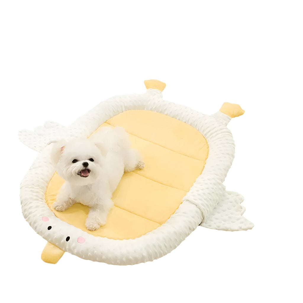 Bedsure grey waterproof orthopedic dog sofa bed with raised edges on a wooden floor