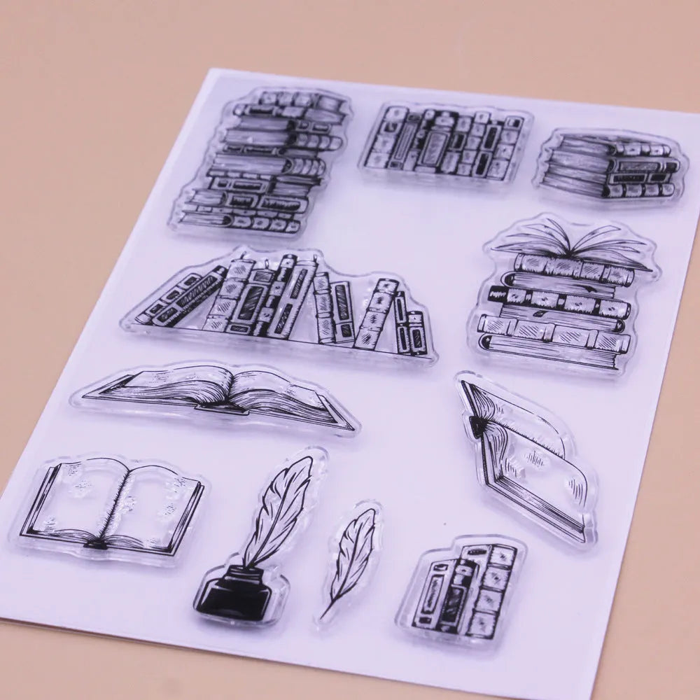 Transparent silicone stamp with a raised white seal pattern, measuring 11 by 16 centimetres.