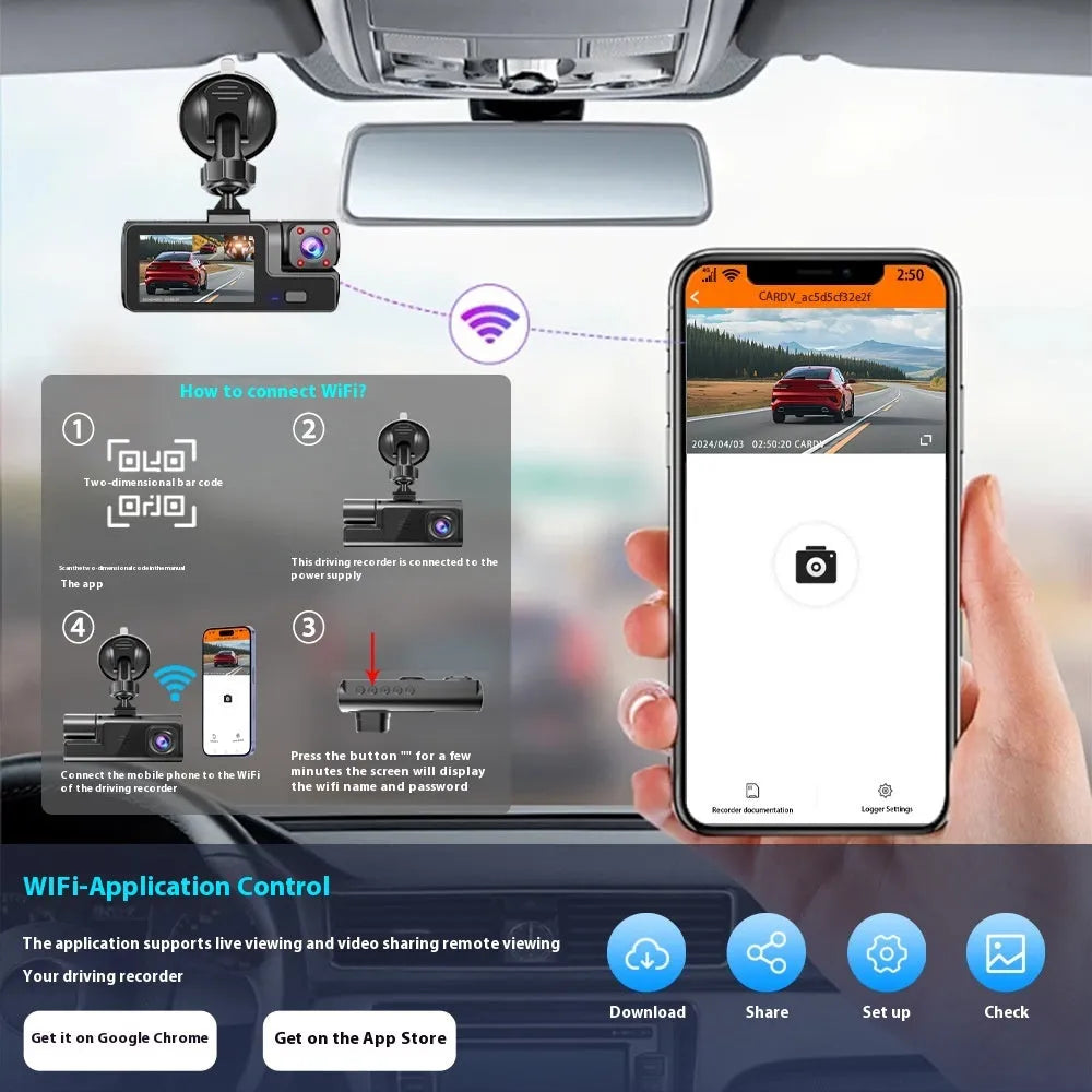 WiFi-enabled driving recorder with 2.0 inch screen showing reversing image display