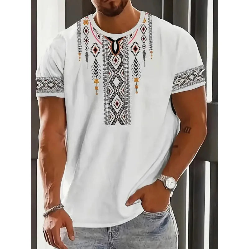 Men's loose fit digital 3D print short sleeve t-shirt in striped pattern