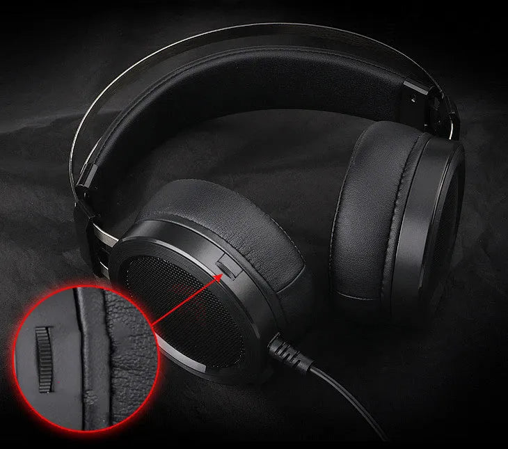 Black wired computer gaming headset with 3.5mm connector and 2 metre cable