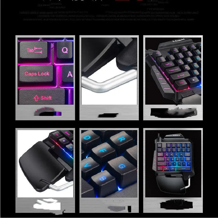 Black one-handed gaming keyboard for left hand PUBG mobile gameplay
