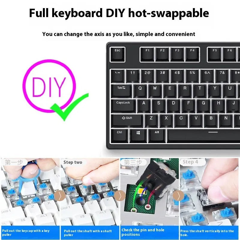 87-key wired mechanical keyboard with hot-swappable switches showing two-tone colour options