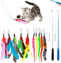 Cat feather fishing rod toy set with two handheld rods and ten interchangeable replacement heads