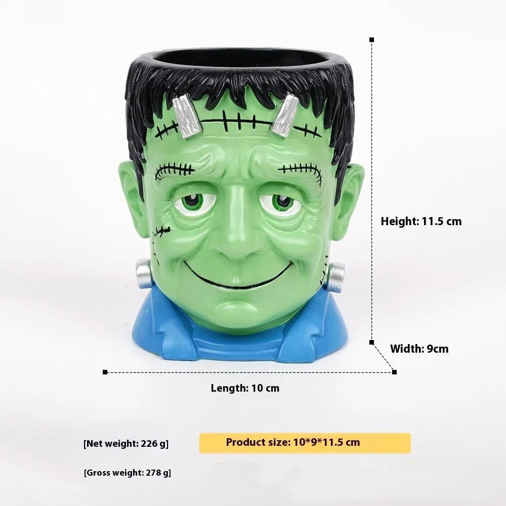 Hand-painted Halloween resin flower pot ornament with cartoon character design