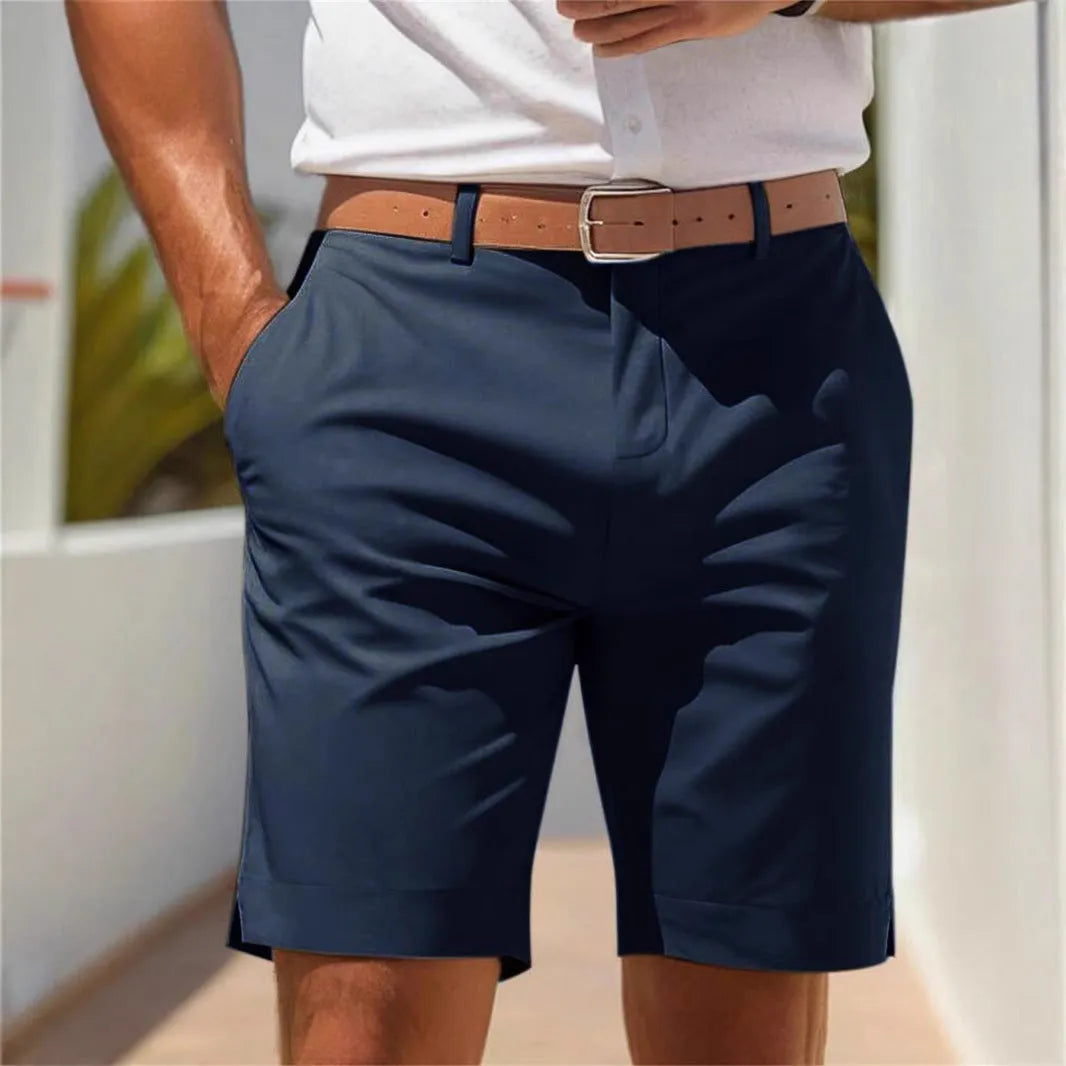 Men's light grey straight-leg polyester business suit shorts for summer casual wear