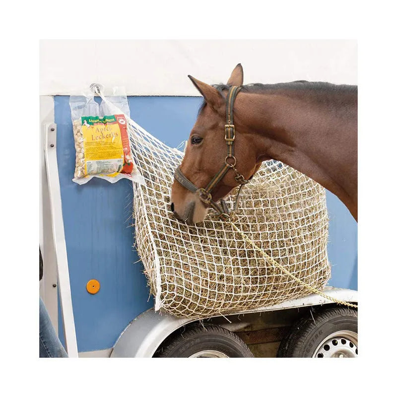 Black woven polyethylene rope hanging feeding bag for horses and cattle