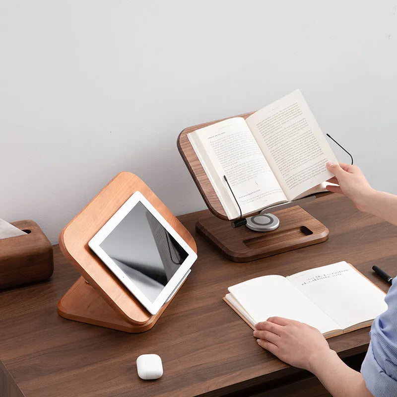 Walnut colour wooden adjustable reading rack with rotating book holder function