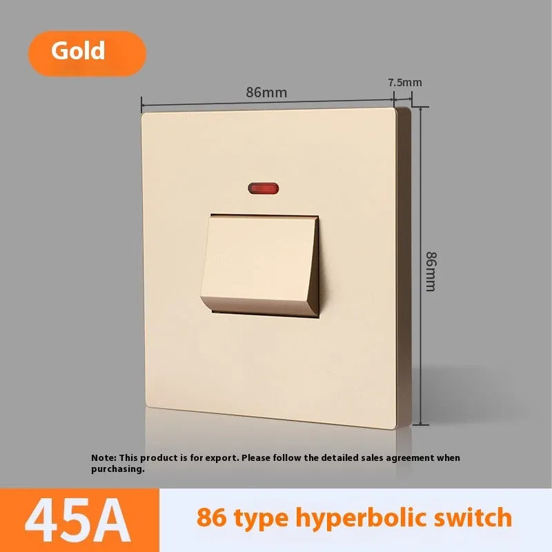 Gold, gray, or white 25A 45A 3-pole high-current electrical switch with light panel for appliances.